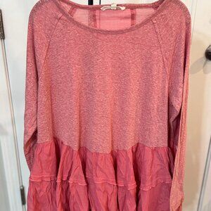 Indigo Thread Co Pink Ruffle Hem Peplum Long Sleeve Boho Top – Size M